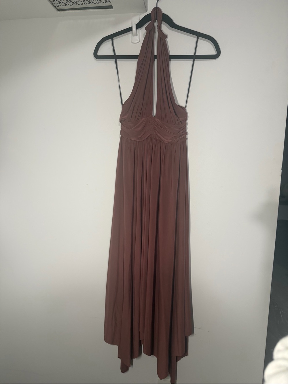 NWT MISA Los Angeles Plunge Halter Maxi Dress Brown XS